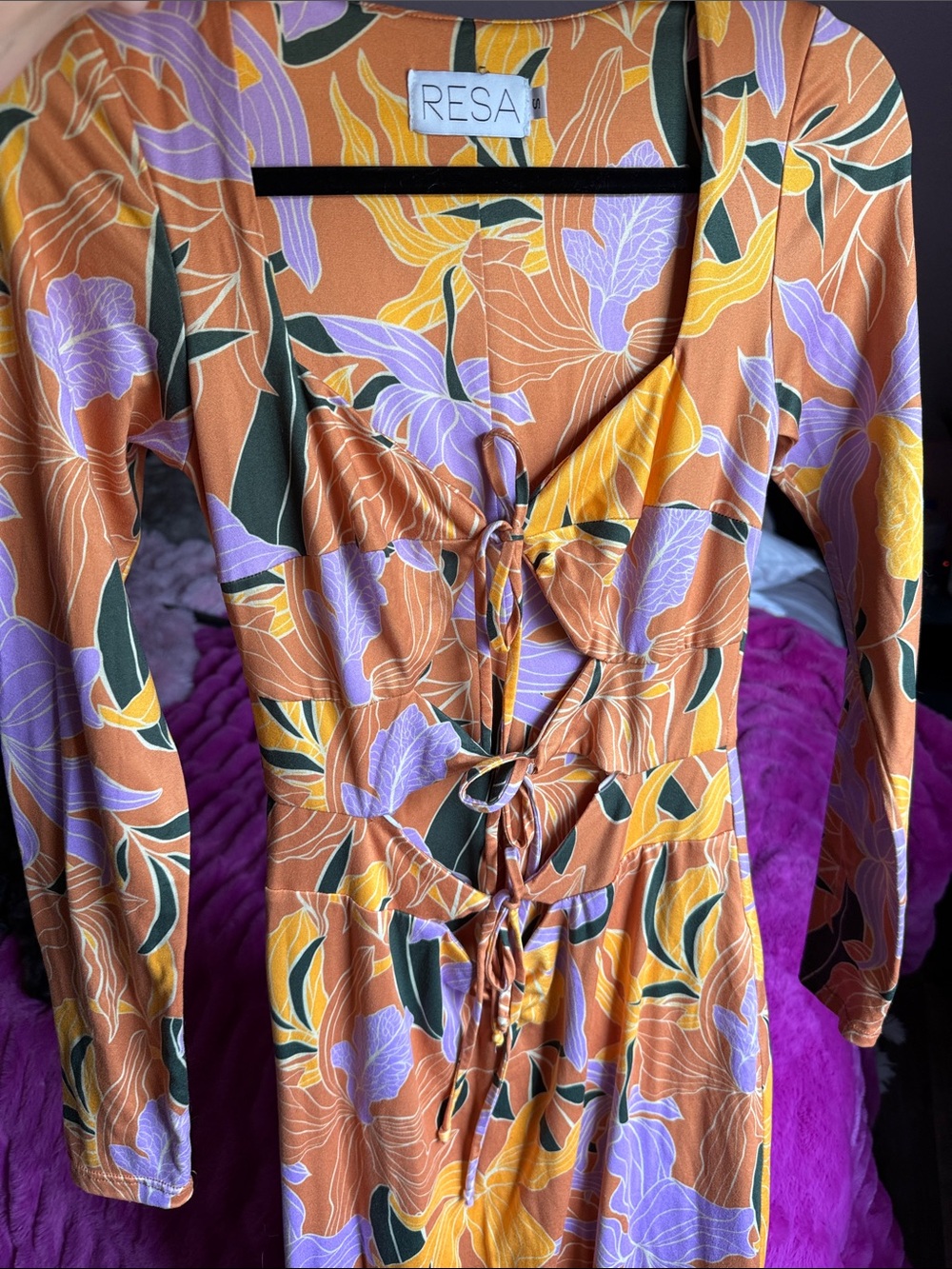 RESA Orange & Lavender Floral Long-Sleeve Maxi Dress